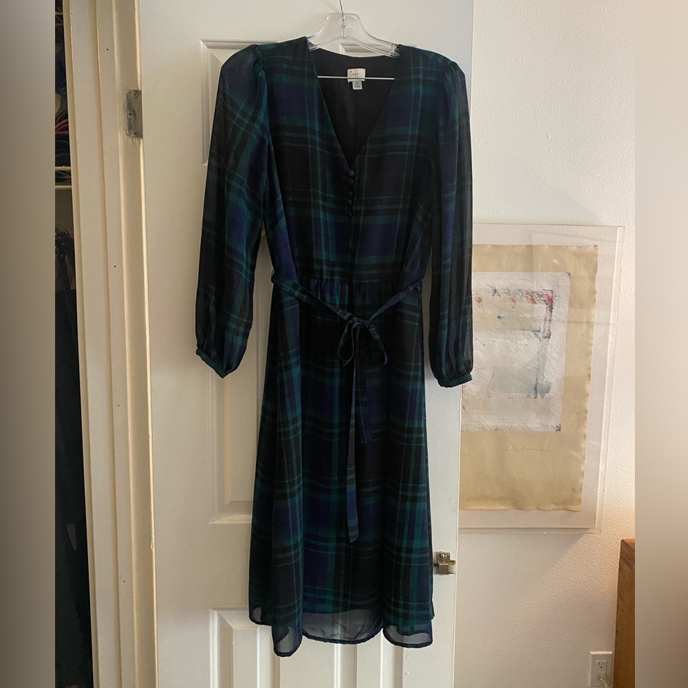 a new day Navy and Green Plaid Midi Dress